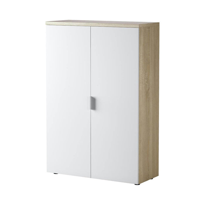 Armadio multiuso Dionisio, Mobile multiuso a 2 ante, Armadio portascarpe con 3 ripiani, Scarpiera moderna, cm 80x33h119, Rovere e Bianco