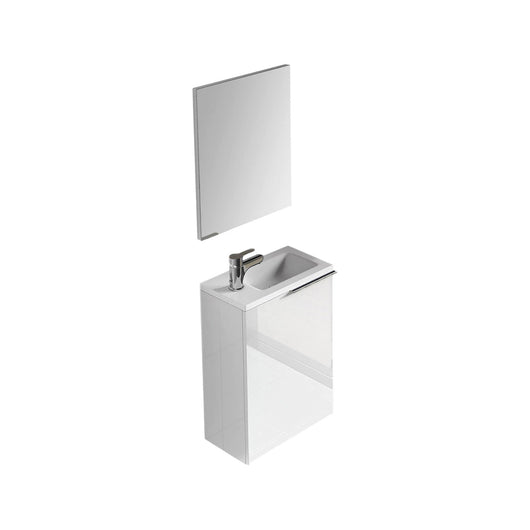 Mobile sottolavabo Akamaru, Mobiletto per bagno sospeso, Armadio a 1 anta e specchio, cm 40x22h58, Bianco lucido