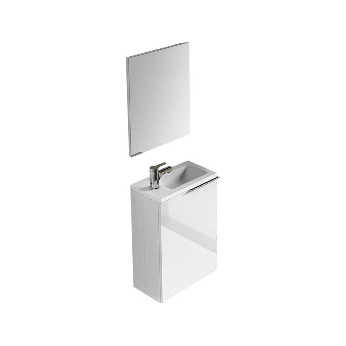 Mobile sottolavabo Akamaru, Mobiletto per bagno sospeso, Armadio a 1 anta e specchio, cm 40x22h58, Bianco lucido