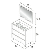 Mobile sottolavabo Albachiara, Mobiletto per bagno, Armadio a 3 cassetti e specchio, lavabo non incluso, cm 80x45h86, Quercia