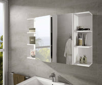 Mobile Pensile Bagno Alinka, Mobile colonna sospeso per bagno, Armadietto ad angolo con 3 ripiani aperti, cm 20x20h65, Bianco