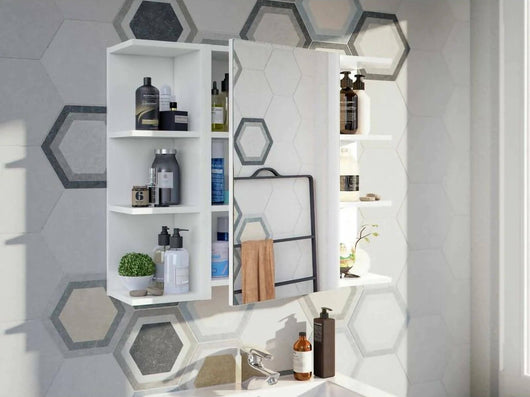 Mobile Pensile Bagno Andaluso, Mobile colonna per bagno, Armadietto sospeso, colore Bianco lucido, cm 40x21h65 - 1 anta