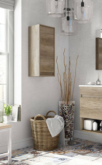 Colonna Bagno Anabella, Mobile a colonna per bagno a 1 anta, Armadio pensile sospeso, cm 30x26h74, Quercia