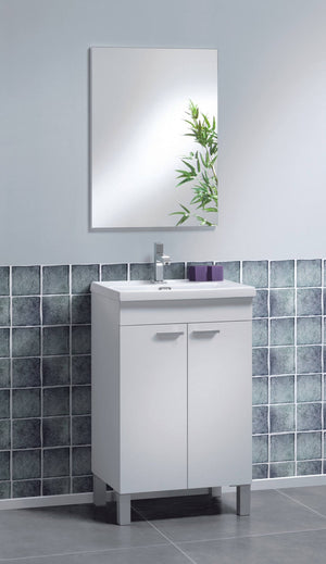 Mobile sottolavabo Almenia, Mobiletto per bagno, Armadio a 2 ante con specchio, lavabo non incluso, cm 50x40h80, Bianco