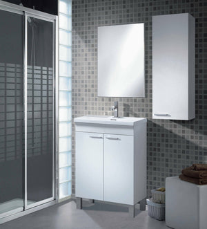 Mobile sottolavabo Almenia, Mobiletto per bagno, Armadio a 2 ante con specchio, lavabo non incluso, cm 50x40h80, Bianco