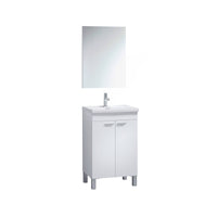 Mobile sottolavabo Almenia, Mobiletto per bagno, Armadio a 2 ante con specchio, lavabo non incluso, cm 50x40h80, Bianco