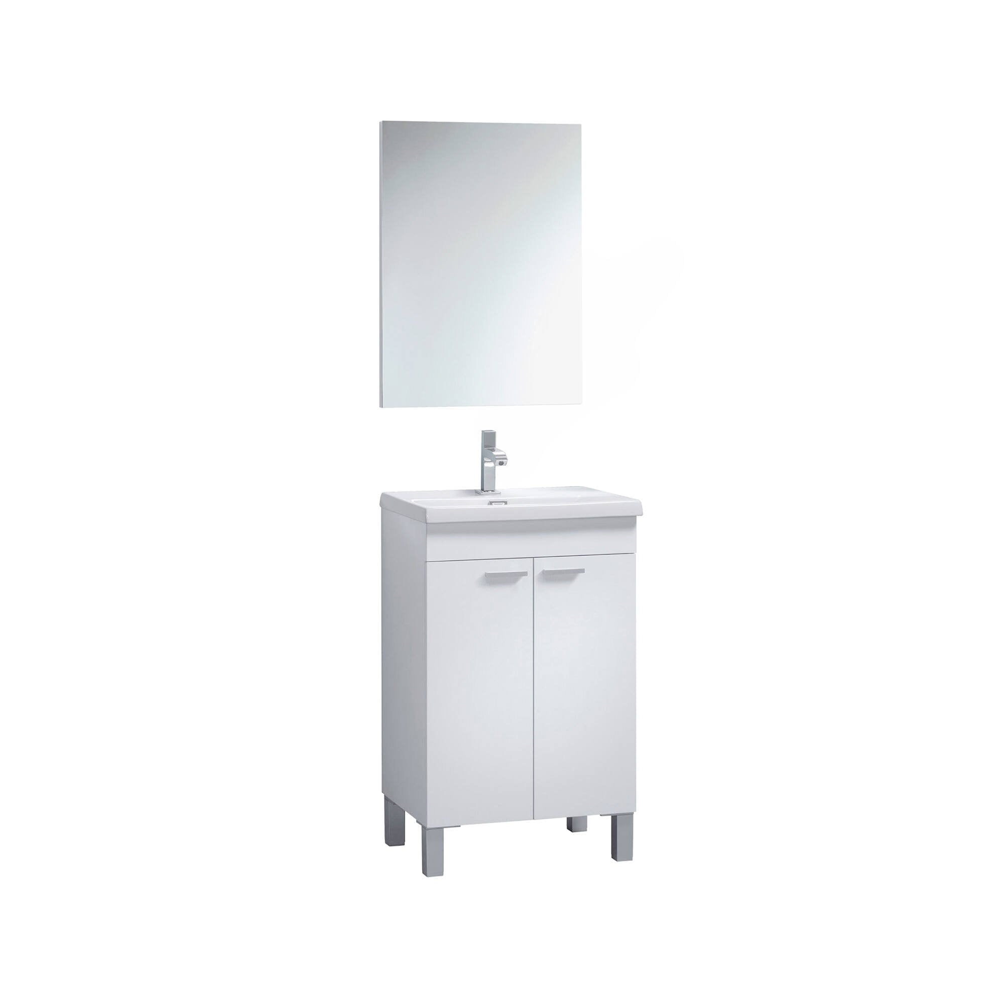 Mobile sottolavabo Almenia, Mobiletto per bagno, Armadio a 2 ante con specchio, lavabo non incluso, cm 50x40h80, Bianco