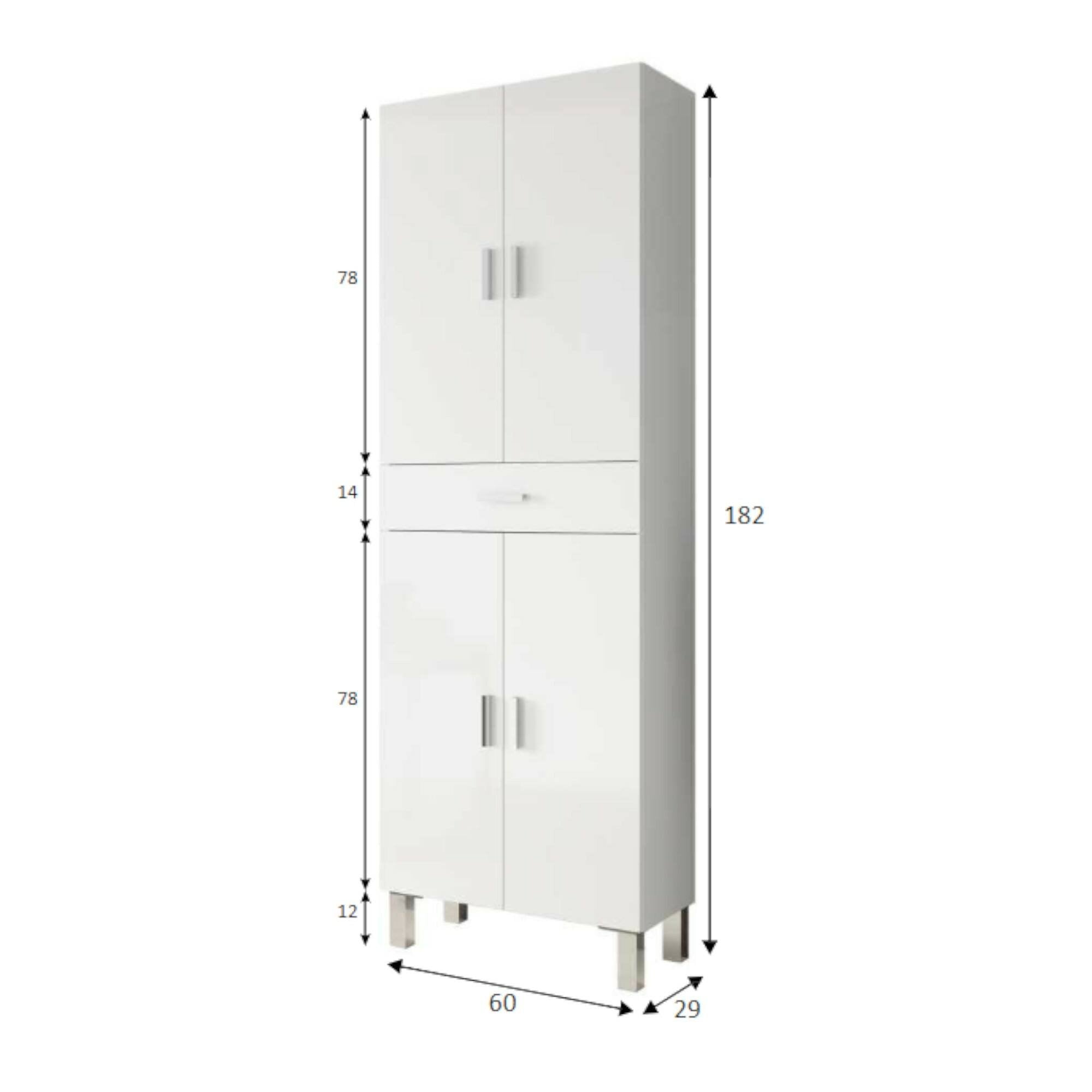 Amiga, Armadio Multiuso Grande 2 Ripiani, 60x182h cm Bianco Lucido