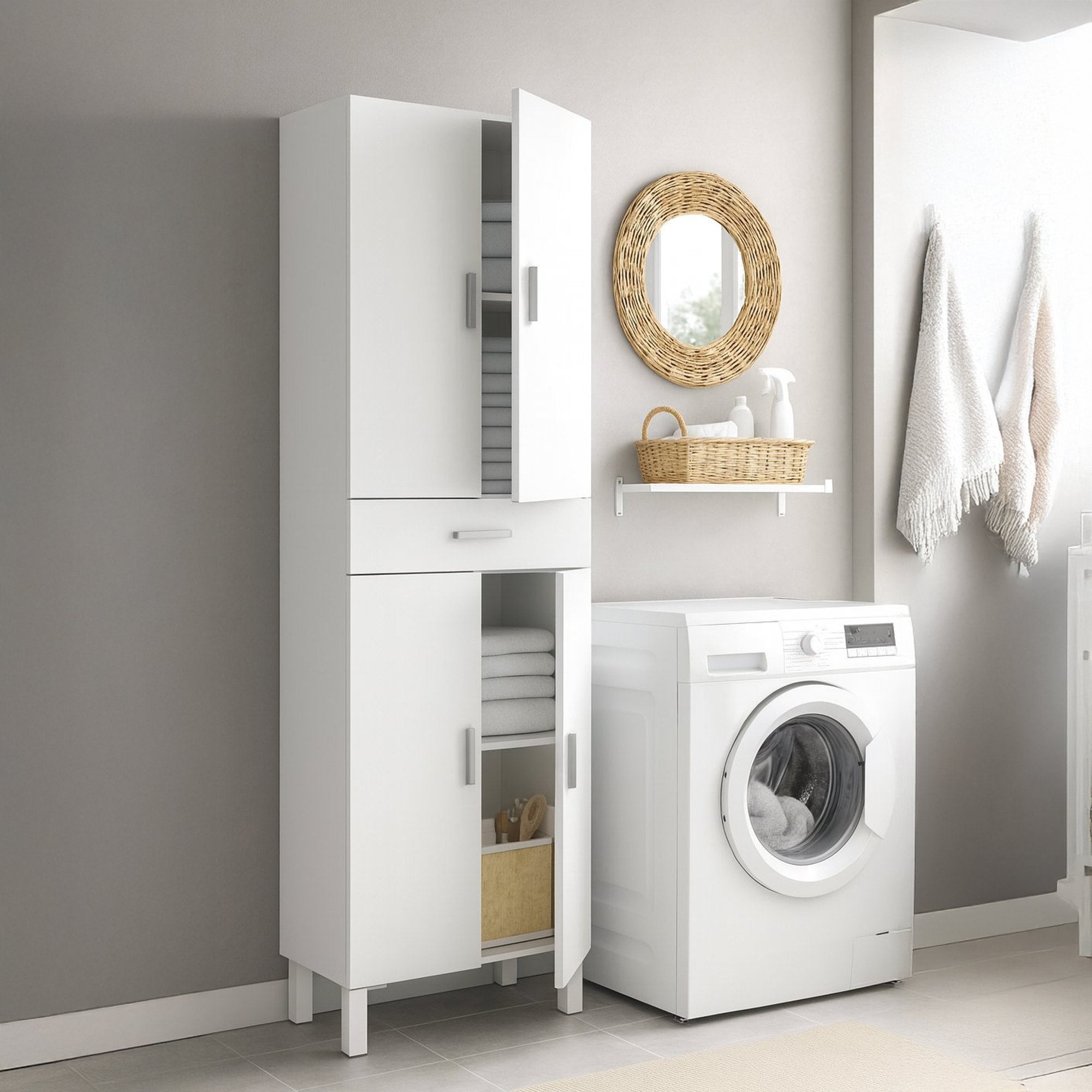 Amiga, Armadio Multiuso Grande 2 Ripiani, 60x182h cm Bianco Lucido