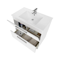 Mobile sottolavabo Abel, Mobiletto per bagno, Armadio a 2 cassetti e specchio, lavabo non incluso, cm 80x45h80, Bianco lucido