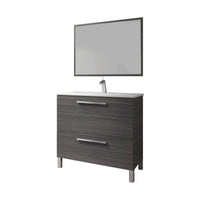 Mobile sottolavabo Abel, Mobiletto per bagno, Armadio a 2 cassetti e specchio, lavabo non incluso, cm 80x45h80, Grigio cenere