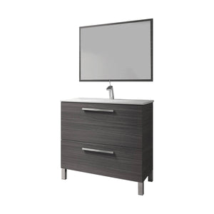 Mobile sottolavabo Abel, Mobiletto per bagno, Armadio a 2 cassetti e specchio, lavabo non incluso, cm 80x45h80, Grigio cenere
