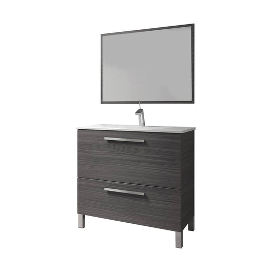 Mobile sottolavabo Abel, Mobiletto per bagno, Armadio a 2 cassetti e specchio, lavabo non incluso, cm 80x45h80, Grigio cenere