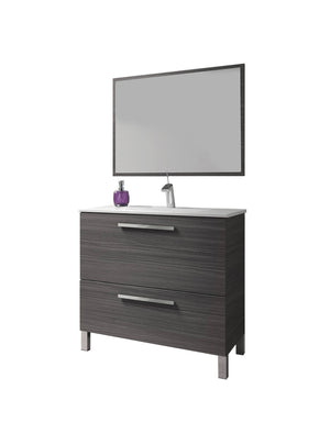 Mobile sottolavabo Abel, Mobiletto per bagno, Armadio a 2 cassetti e specchio, lavabo non incluso, cm 80x45h80, Grigio cenere