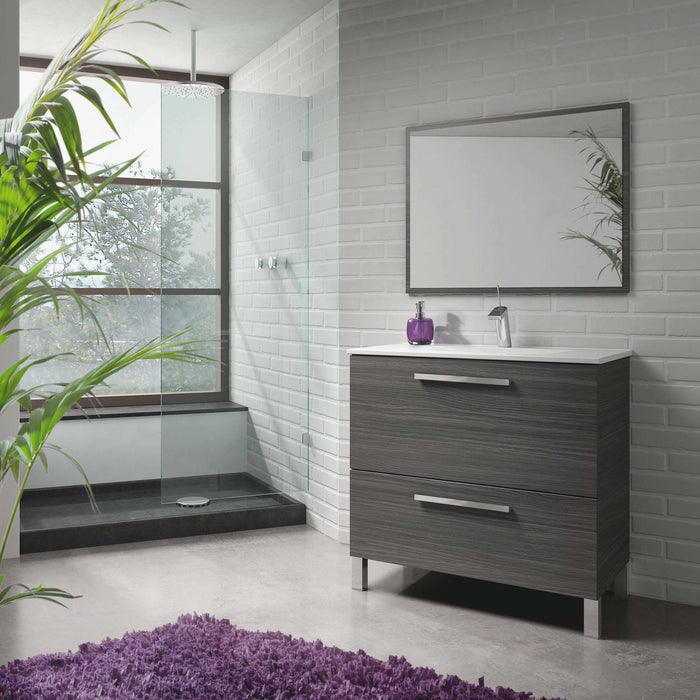 Mobile sottolavabo Abel, Mobiletto per bagno, Armadio a 2 cassetti e specchio, lavabo non incluso, cm 80x45h80, Grigio cenere
