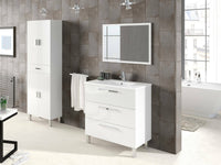 Mobile sottolavabo Elleboro, Mobiletto per bagno, Armadio a 3 cassetti e specchio, lavabo non incluso, cm 80x45h86, Bianco lucido