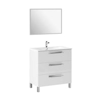 Mobile sottolavabo Elleboro, Mobiletto per bagno, Armadio a 3 cassetti e specchio, lavabo non incluso, cm 80x45h86, Bianco lucido