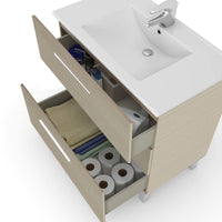 Mobile sottolavabo Elleboro, Mobiletto per bagno, Armadio a 3 cassetti e specchio, lavabo non incluso, 80x45h86 cm, Rovere