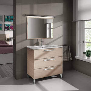 Mobile sottolavabo Elleboro, Mobiletto per bagno, Armadio a 3 cassetti e specchio, lavabo non incluso, 80x45h86 cm, Rovere