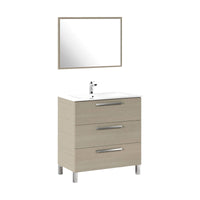 Mobile sottolavabo Elleboro, Mobiletto per bagno, Armadio a 3 cassetti e specchio, lavabo non incluso, 80x45h86 cm, Rovere