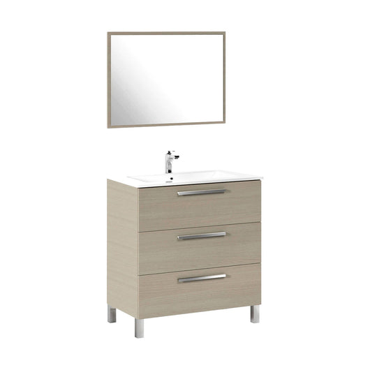 Mobile sottolavabo Elleboro, Mobiletto per bagno, Armadio a 3 cassetti e specchio, lavabo non incluso, 80x45h86 cm, Rovere