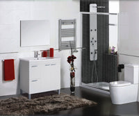 Mobile sottolavabo Aracth, Mobiletto per bagno, Armadio a 2 ante e due cassetti con specchio, lavabo non incluso, cm 80x45h80, Bianco lucido