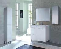Mobile sottolavabo Aracth, Mobiletto per bagno, Armadio a 2 ante e due cassetti con specchio, lavabo non incluso, cm 80x45h80, Bianco lucido