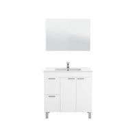 Mobile sottolavabo Aracth, Mobiletto per bagno, Armadio a 2 ante e due cassetti con specchio, lavabo non incluso, cm 80x45h80, Bianco lucido
