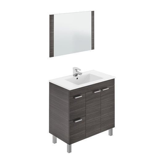 Mobile sottolavabo Aracth, Mobiletto per bagno, Armadio a 2 ante e due cassetti con specchio, lavabo non incluso, cm 80x45h80, Grigio cenere