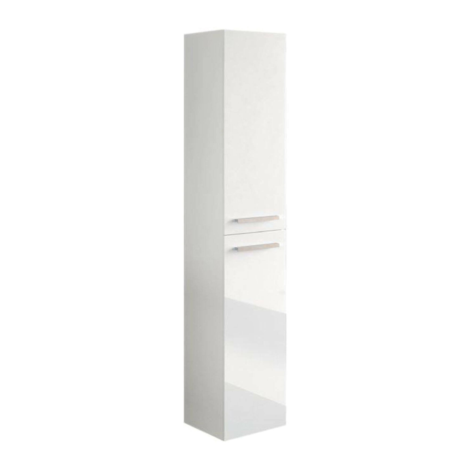 Colonna bagno Notte, Mobile a colonna per bagno a 2 ante, Armadio pensile sospeso con 2 ripiani, 30x25h150 cm, Bianco lucido