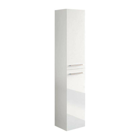 Colonna bagno Notte, Mobile a colonna per bagno a 2 ante, Armadio pensile sospeso con 2 ripiani, 30x25h150 cm, Bianco lucido