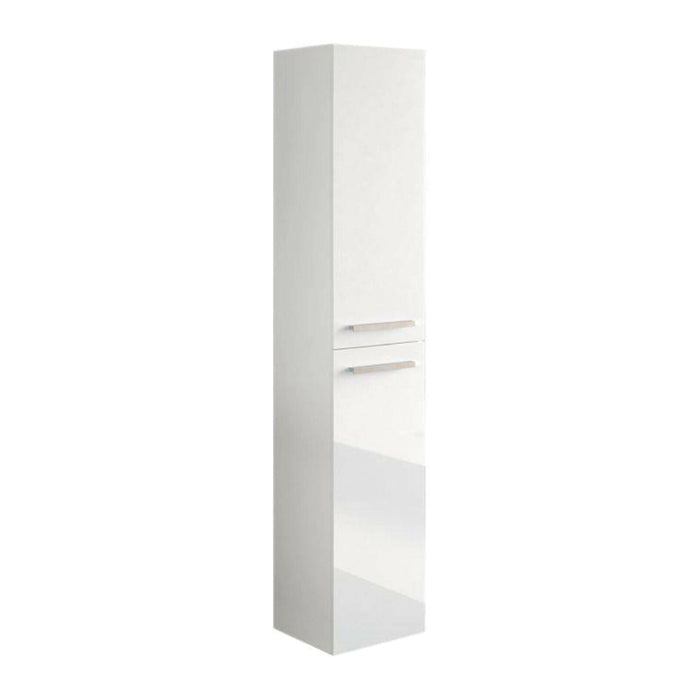 Colonna bagno Notte, Mobile a colonna per bagno a 2 ante, Armadio pensile sospeso con 2 ripiani, 30x25h150 cm, Bianco lucido