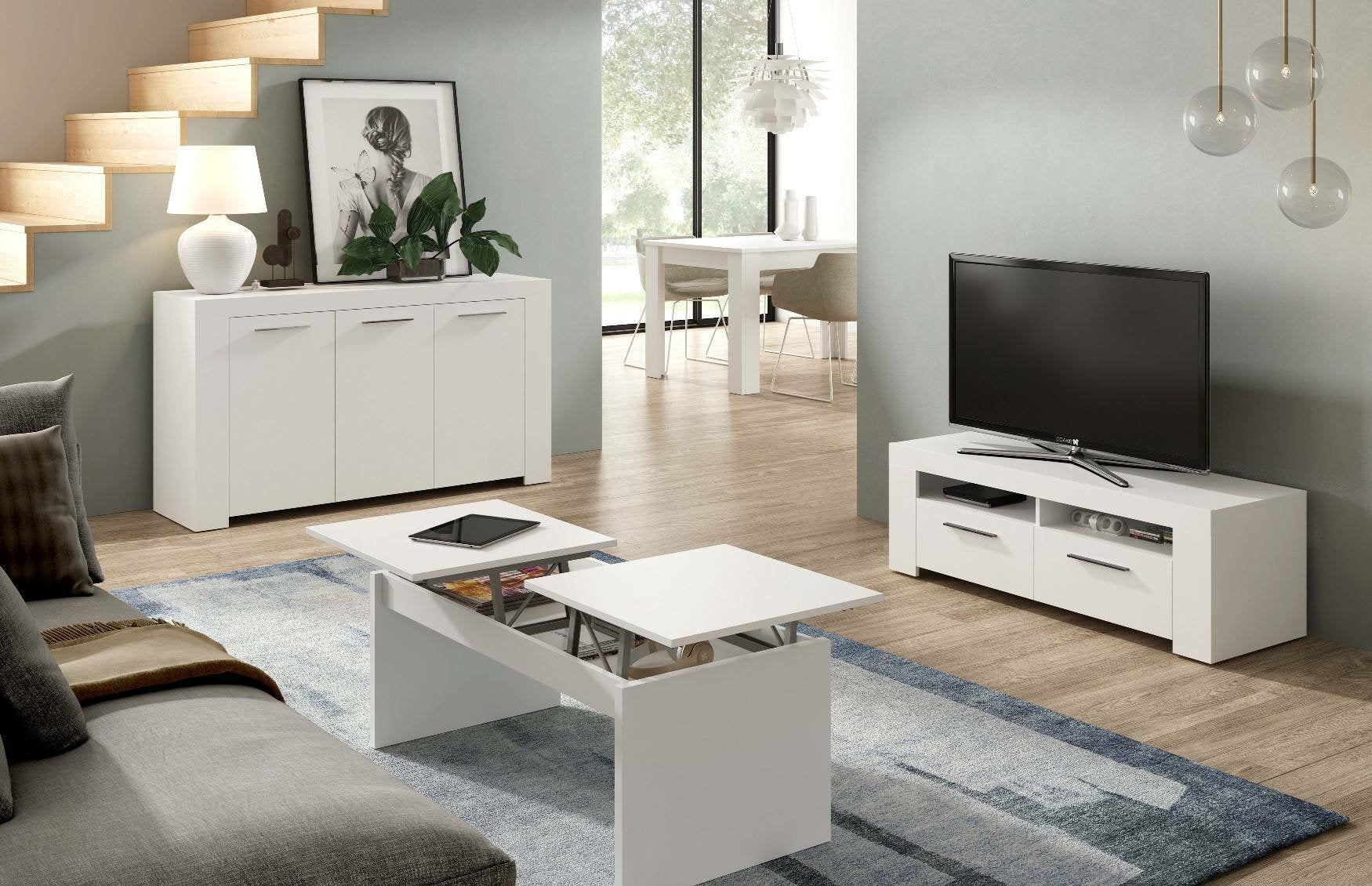 Credenza Amaculi, Madia moderna a 3 ante, Buffet da soggiorno, Mobile porta TV, Madia per salotto, cm 144x42h80, Bianco