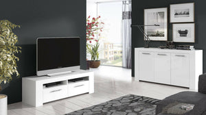 Credenza Amaculi, Madia moderna a 3 ante, Buffet da soggiorno, Mobile porta TV, Madia per salotto, cm 144x42h80, Bianco