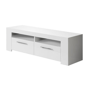 Mobile porta TV Sparaxis, Credenza per televisione da soggiorno, Supporto TV a 2 ante, Credenza bassa da salotto, cm 120x42h40, Bianco lucido