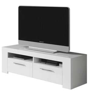 Mobile porta TV Sparaxis, Credenza per televisione da soggiorno, Supporto TV a 2 ante, Credenza bassa da salotto, cm 120x42h40, Bianco lucido