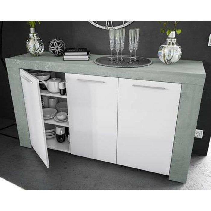 Credenza Amaculi, Madia moderna a 3 ante, Buffet da soggiorno, Mobile porta TV, Madia per salotto, cm 144x42h80, Cemento
