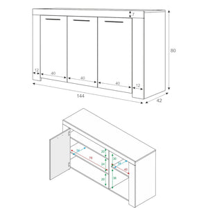 Credenza Amaculi, Madia moderna a 3 ante, Buffet da soggiorno, Mobile porta TV, Madia per salotto, cm 144x42h80, Cemento
