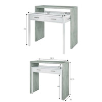 Consolle Andriy, Scrivania con piano estensibile, Scrittoio porta PC con 2 cassetti, cm 99x36h88, Cemento e Bianco