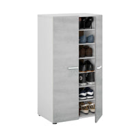 Armadio multiuso Arful, Armadio portascarpe a 2 ante, Mobile basso con 6 ripiani, Scarpiera bassa moderna, cm 55x36h103, Bianco e Cemento