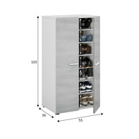 Armadio multiuso Arful, Armadio portascarpe a 2 ante, Mobile basso con 6 ripiani, Scarpiera bassa moderna, cm 55x36h103, Bianco e Cemento