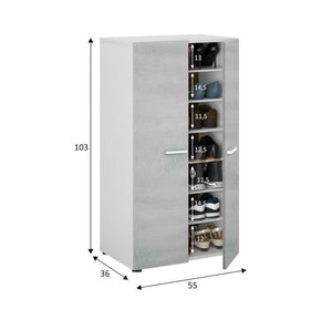 Armadio multiuso Arful, Armadio portascarpe a 2 ante, Mobile basso con 6 ripiani, Scarpiera bassa moderna, cm 55x36h103, Bianco e Cemento