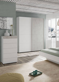 Cassettiera Armo, Settimanale a 5 cassetti, Mobile ComÒ² per camera da letto, ComÒ² moderno, cm 61x40h118, Bianco