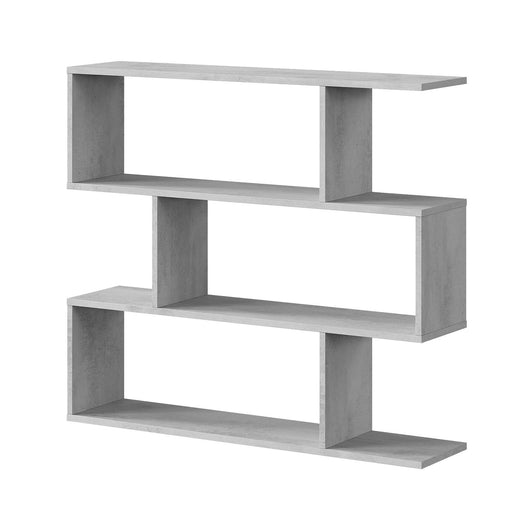 Libreria Amerigo, Mobile portalibri bassa bifacciale, Scaffale con tre scomparti, Scaffale moderno da ufficio, cm 110x24h97, Grigio cemento