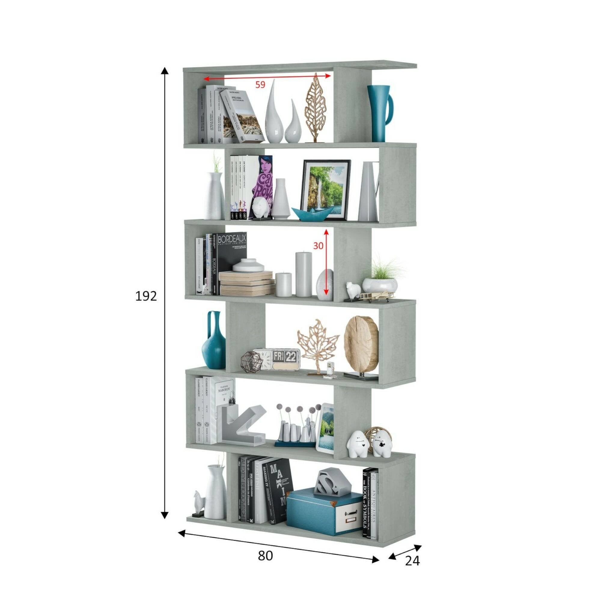 Libreria Ataman, Mobile portalibri alta bifacciale, Scaffale divisorio con 5 ripiani, Scaffale da ufficio moderno, cm 80x25h192, Grigio cemento