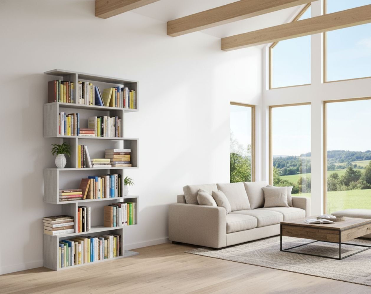 Libreria Ataman, Mobile portalibri alta bifacciale, Scaffale divisorio con 5 ripiani, Scaffale da ufficio moderno, cm 80x25h192, Grigio cemento