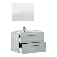 Mobile sottolavabo Albino, Mobiletto per bagno sospeso, Armadio a 2 cassetti e specchio, cm 80x45h57, Cemento