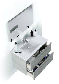 Mobile sottolavabo Albino, Mobiletto per bagno sospeso, Armadio a 2 cassetti e specchio, cm 80x45h57, Cemento