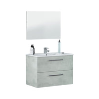 Mobile sottolavabo Albino, Mobiletto per bagno sospeso, Armadio a 2 cassetti e specchio, cm 80x45h57, Cemento
