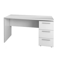 Scrivania Alimet, Scrittoio da ufficio moderno, Tavolo da studio con cassettiera a 2 cassetti e 1 anta, cm 138x60h74, Bianco